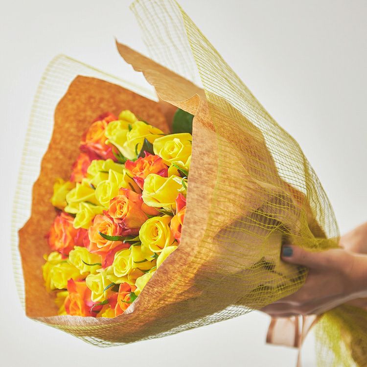 バラの花束 産地厳選 黄色・オレンジ薔薇30本 | リンクフローリスト