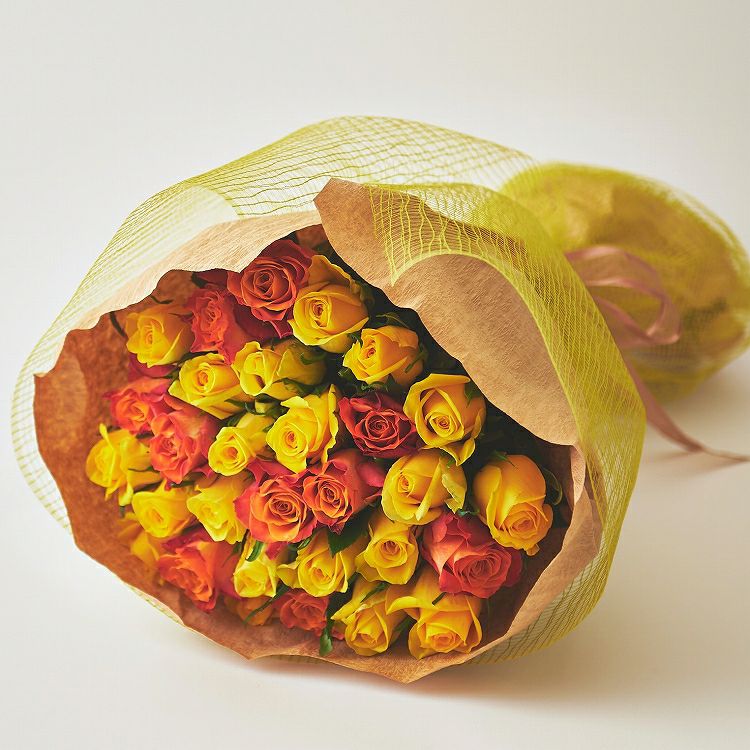 バラの花束 産地厳選 黄色・オレンジ薔薇30本 | リンクフローリスト