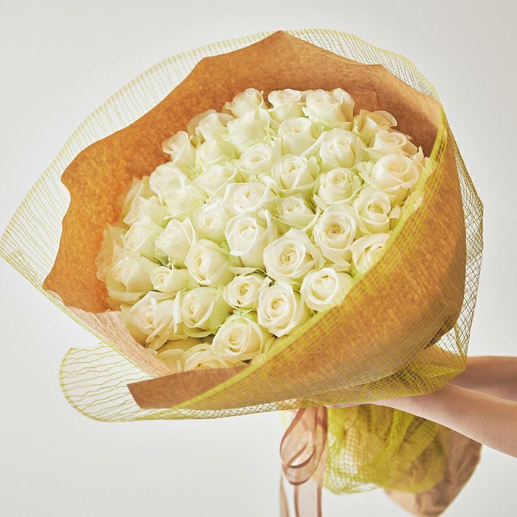 バラの花束 産地厳選 白系薔薇60本 | リンクフローリスト | バラの花束