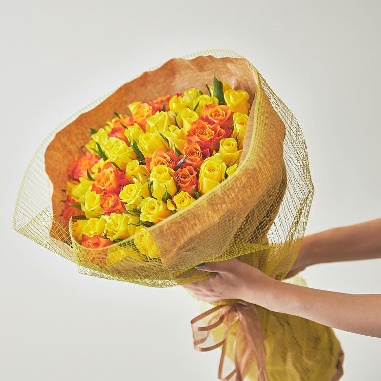 バラの花束 産地厳選 黄色・オレンジ薔薇60本 | リンクフローリスト
