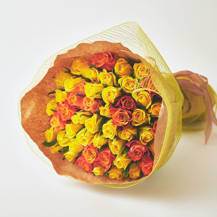 バラの花束 産地厳選 黄色・オレンジ薔薇60本 | リンクフローリスト