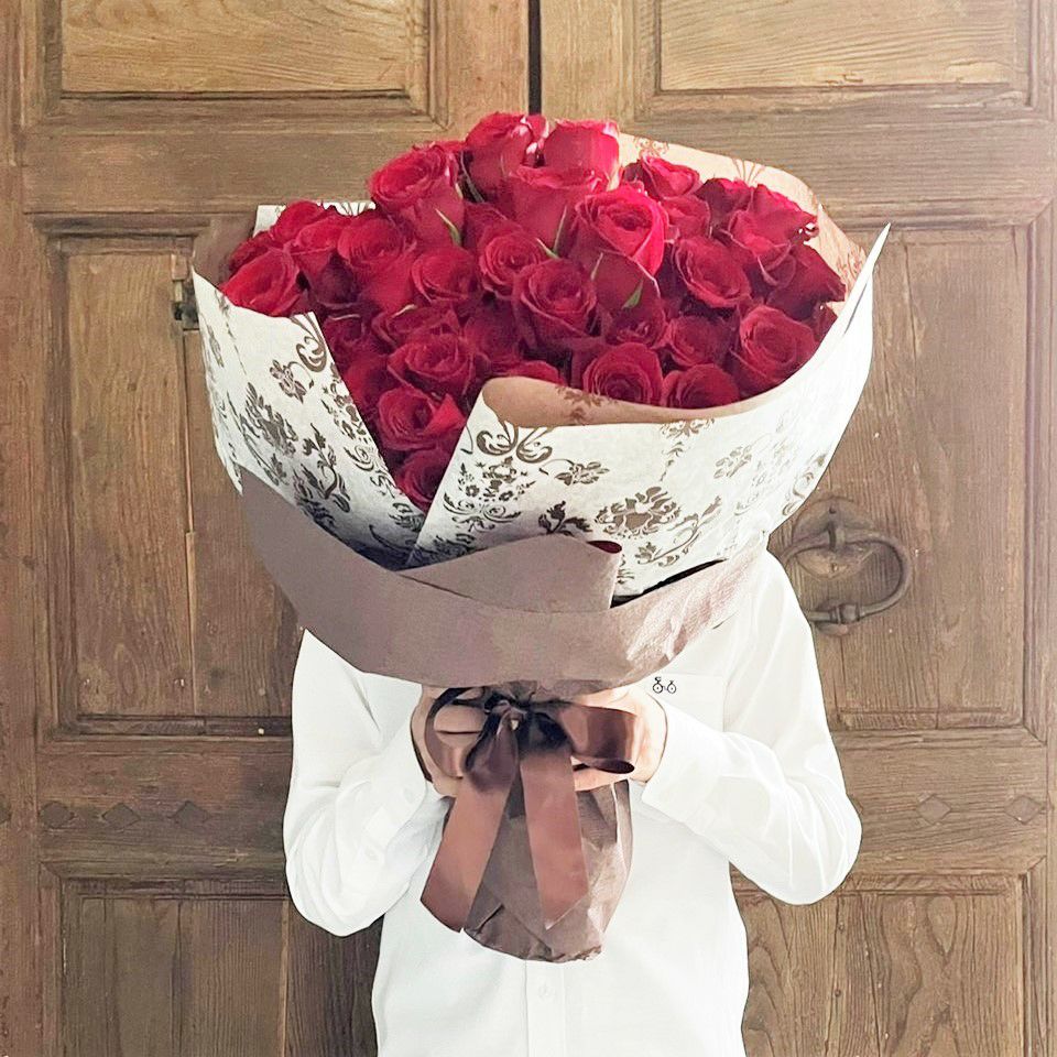 バラの花束プレミアムローズ（大輪） 赤薔薇50本 ブーケ | リンク