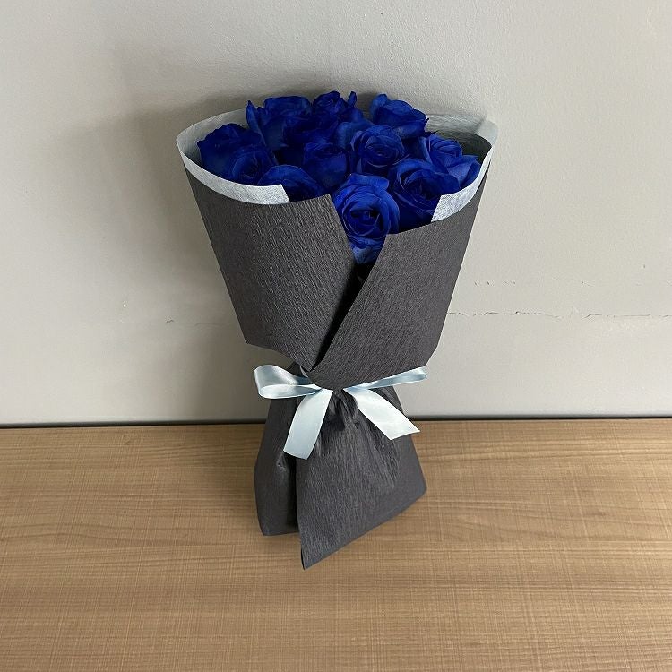 青いバラの花束 ダズンブーケプレミアムローズ 青薔薇12本の青いバラ