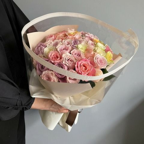 バラの花束 バラの花束産地厳選 パステルローズブーケ44本の花言葉「変わらぬ愛を